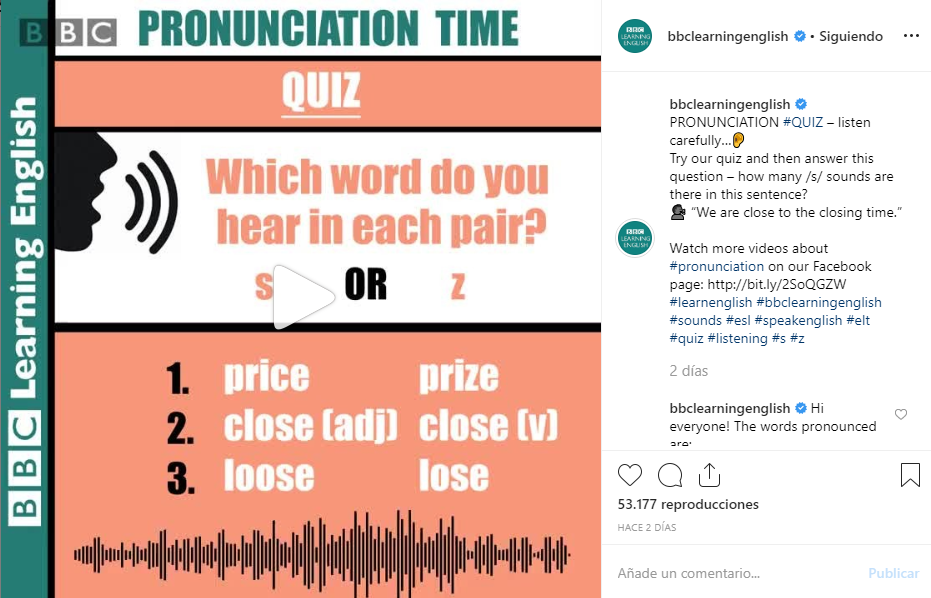 pronunciación ejercicio instagram